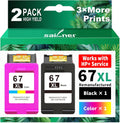 Cartuchos de tinta SAILNER 67XL, paquete combinado negro/color, repuesto para HP Ink 67 HP67XL (paquete de 2 de alto rendimiento), compatibles con las impresoras HP DeskJet 2755e, 2855e, 2700e, 4155e, 2734e, 2827e, 4100e, Envy 6055 y 6455e.