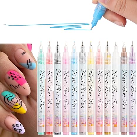 Juego de pinceles para uñas con grafiti 12 piezas, marcadores impermeables de pintura, líneas de gel de secado rápido, puntas para hacer puntos, negro y blanco, para manicura, material profesional