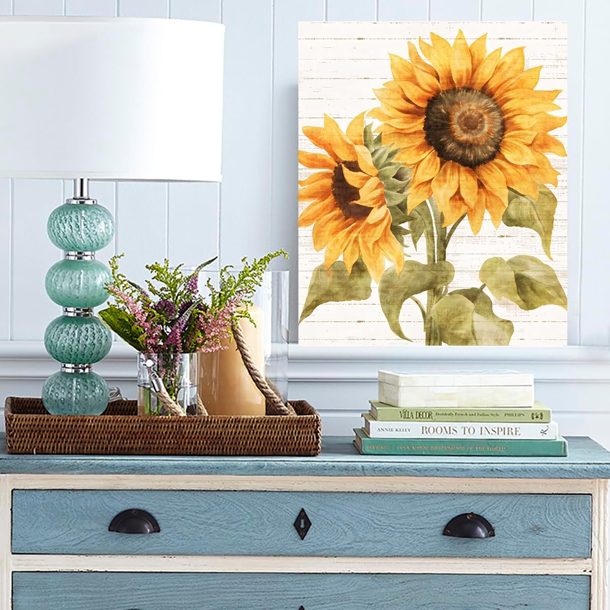 Kunstorner - Decoración de pared de girasol, diseño de flores rústicas, impresión floral en lona para sala de estar, 12 x 16 pulgadas