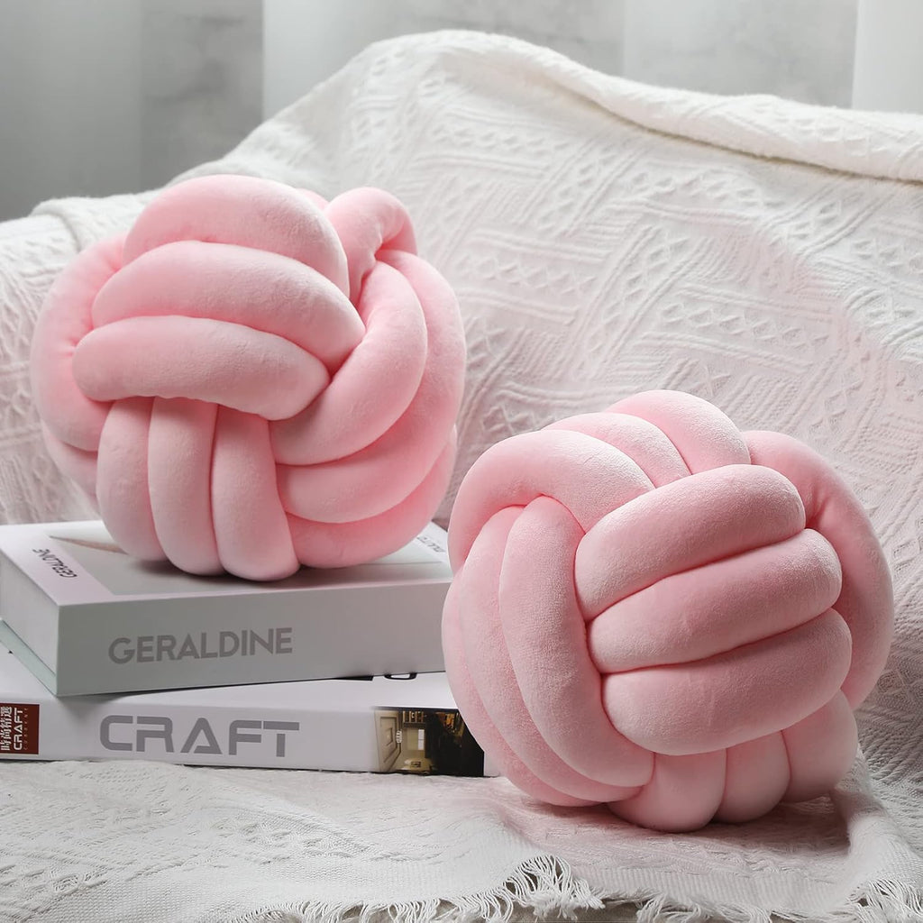 Namalu 2 almohadas redondas con nudos, almohadas estéticas de felpa suaves para aliviar el estrés, almohadas decorativas con nudos para la cama, el sofá y la decoración del dormitorio de los niños (rosa claro, 20 cm)