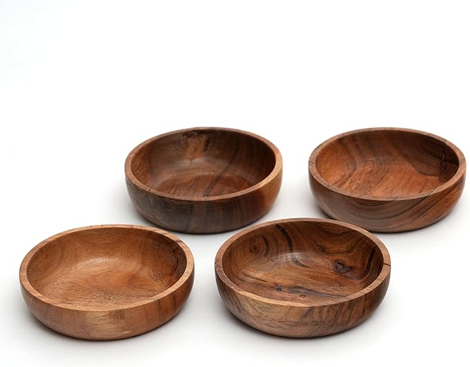 Cuencos de madera de acacia – 4.75 pulgadas de color marrón, 157.5 in cúbicos (0.40 litros) cada uno, juego de 4 Visita la tienda de WEBHUSHI
