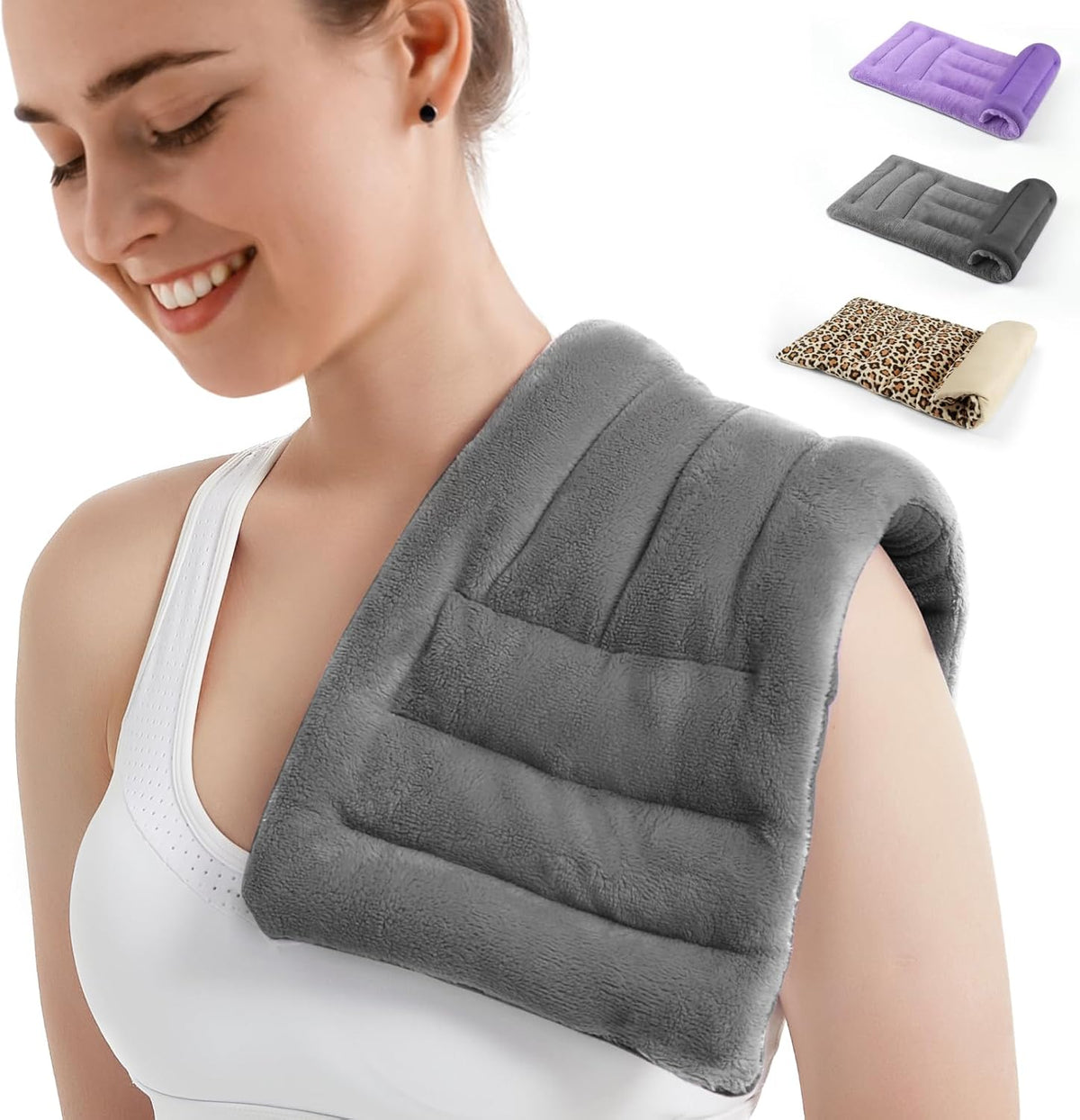 Almohadilla térmica para microondas MEISENHOME para alivio del dolor, 8 x 18 almohadillas de calor húmedo aptas para microondas para cuello, hombros, espalda, rodillas, cólicos menstruales, bolsa de arroz térmica, gris