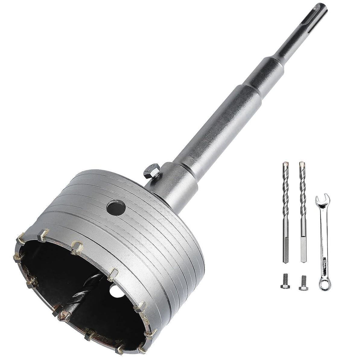 Sierra perforadora de hormigón GRIXLEN de 110 mm (4-1/3 pulgadas) con vástago SDS Plus y punta de carburo de tungsteno de 6,3 mm para hormigón, cemento y paredes de ladrillo.