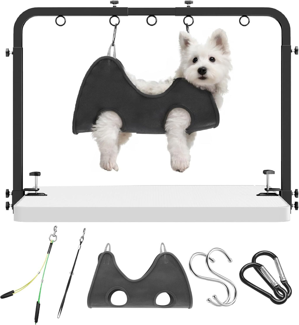 Brazo de Grooming Ajustable para Perros y Gatos – 107 cm Altura, Hamaca y 2 Lazos | Estación Portátil