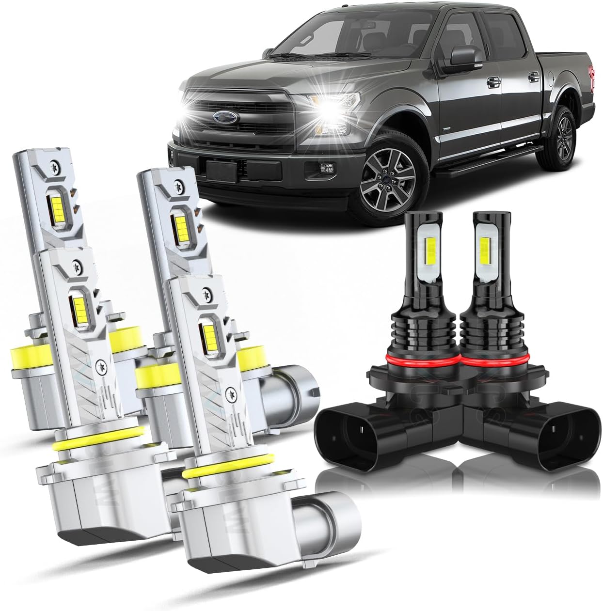 SJMYXCLW Compatible with 2015-2023 Ford F150 High Low Beam Fog Lights Bulbs Combo,6500K Cool White,500% Super Bright Lights Bulbs,Plug and Play, Pack of 6