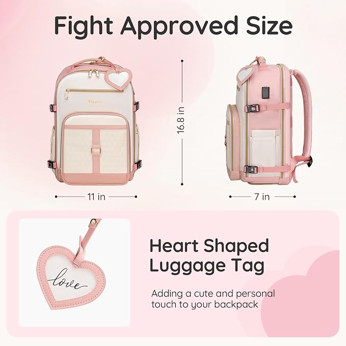 Taygeer Mochila 40x30x20 para Ryanair Mujer con Zapatero, Mochila Viaje 40x30x20 Travel Backpack con Etiqueta de Equipaje para Portátil 15.6 Pulgadas para Ocio, Viaje, Trabajo, Rosa