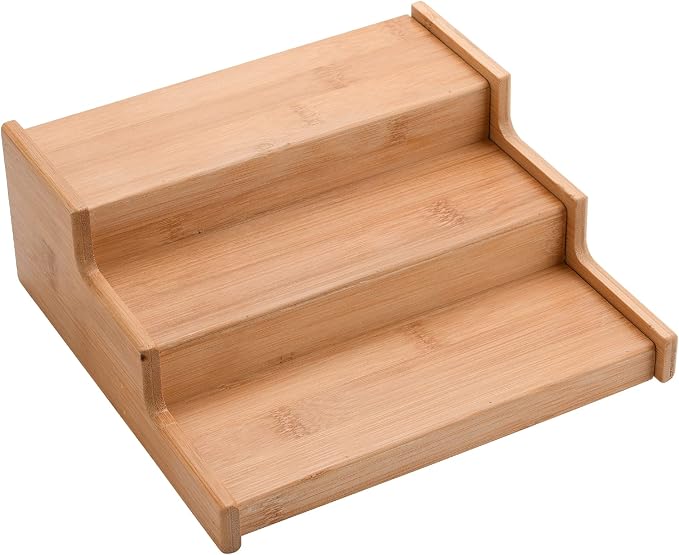 Estante de especias de bambú expandible de 3 niveles para cocina y baño, soporte de almacenamiento de madera multifuncional, perfecto para tarros de especias y condimentos