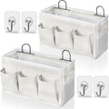 Kanrichu Set de 2 Bolsas Organizadoras Colgantes de Pared | Canastas de Lino con Bolsillos | Almacenamiento para Dormitorio, Cocina, Oficina y RV Camper | Blanco