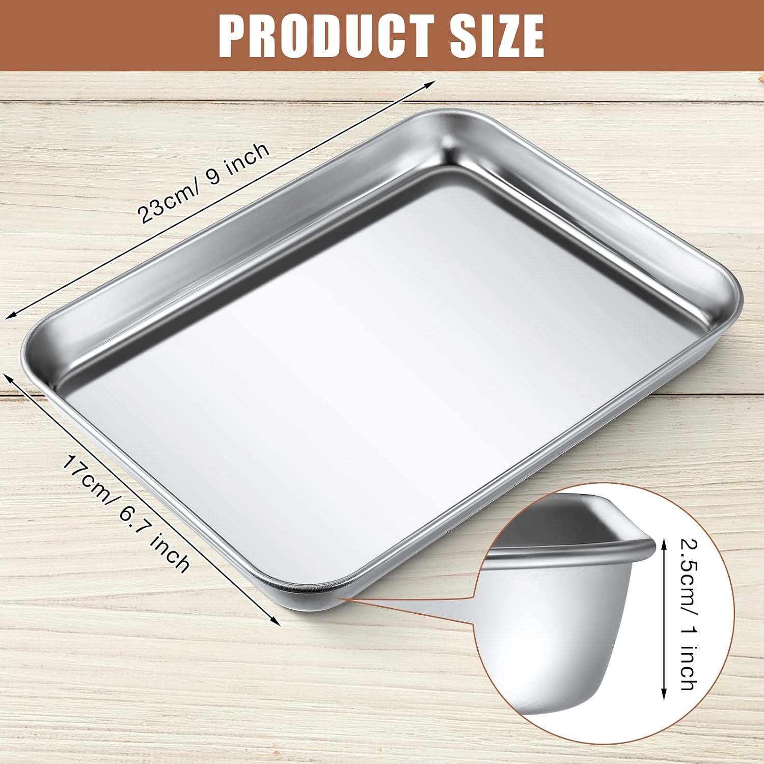 Potchen Juego de 12 bandejas para hornear de acero inoxidable, bandeja para horno tostadora, bandeja para parrilla, bandejas rectangulares para horno, congelador, panadería, antiadherente, fácil de limpiar, 9 x 6.7 x 1 pulgadas