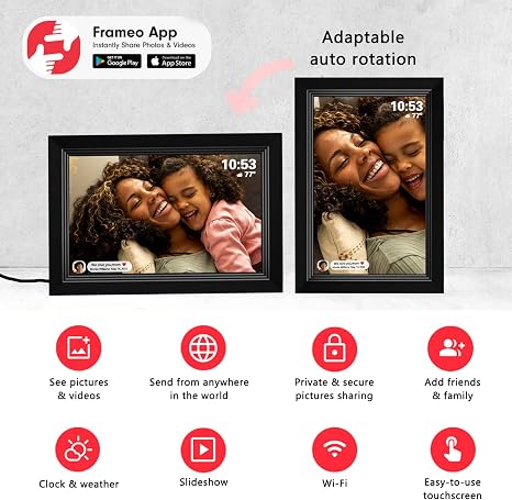 Marco de Fotos Digital WiFi Frameo 10.1" — 32GB, Pantalla IPS HD Táctil, Recibe Fotos y Videos desde el Teléfono, Regalo para Padres y Abuelos
