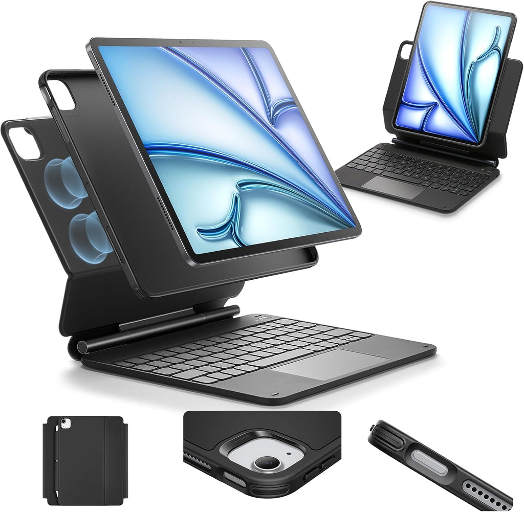 Funda ESR para iPad Air de 11 pulgadas con teclado M4/M3/M2 (2026/2025/2024) y iPad Pro 11/Air de 5.ª/4.ª generación, soporte magnético de fácil ajuste, modos vertical/elevado, con funda protectora extraíble, color negro.