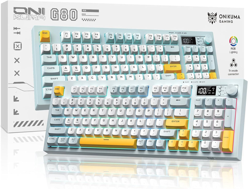 Tri-Mode Wireless Keyboard, BT/2.4G/Wired, Silent Membrane, RGB Backlit, Display Screen & Multimedia Knob, 94 Keys PBT Keycaps for PC Home Gaming Office Use