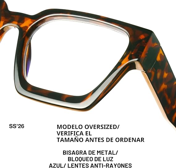 Montura de gafas extragrandes Livho para mujer y hombre - Gafas rectangulares de moda para ordenador, montura elegante y preppy