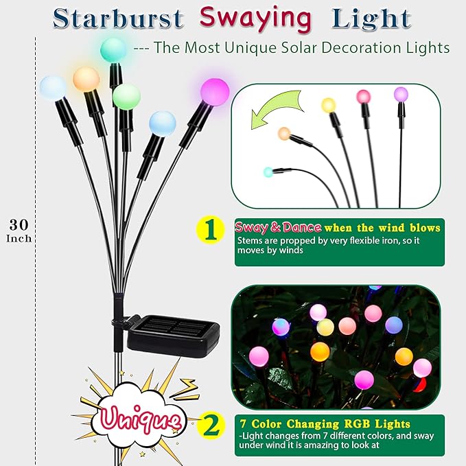 TONULAX Luces Solares de Jardín Oscilantes RGB – Se Balancean con el Viento