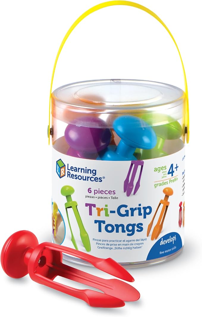 Learning Resources Pinza de 3 puntas, pinza con agarre para lápiz, bandeja sensorial, juguete de motricidad fina, juego de 6, a partir de 4 años
