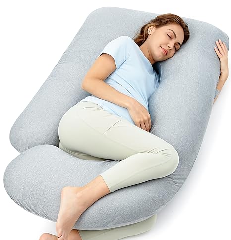 Almohada de Embarazo Momcozy en U 57" — Funda Refrescante, Soporte para Espalda, Cadera, Vientre y Piernas