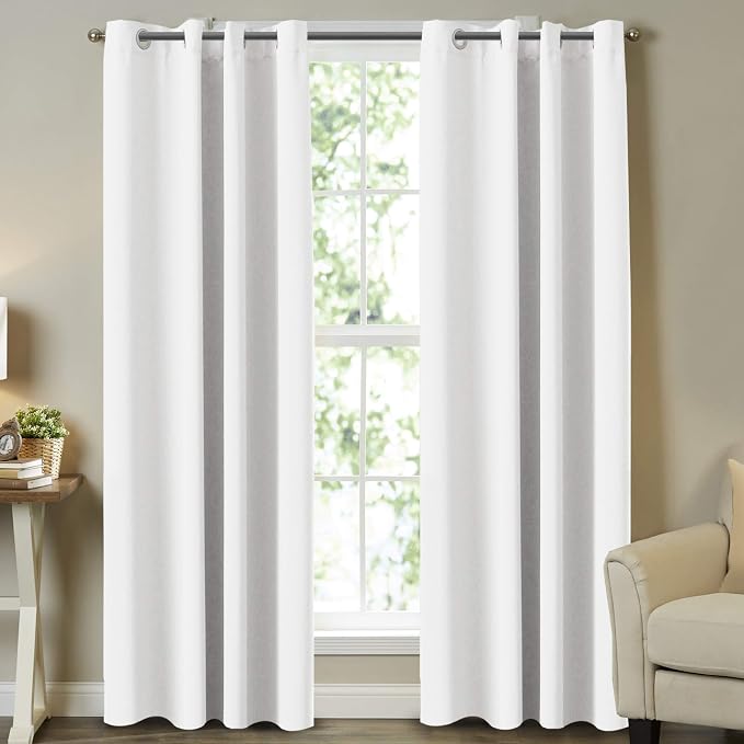 Paneles de cortinas para oscurecer la habitación, cortinas de color blanco puro, para tratamiento de ventana, con aislamiento térmico y ojales sólidos, para ahorro de energía