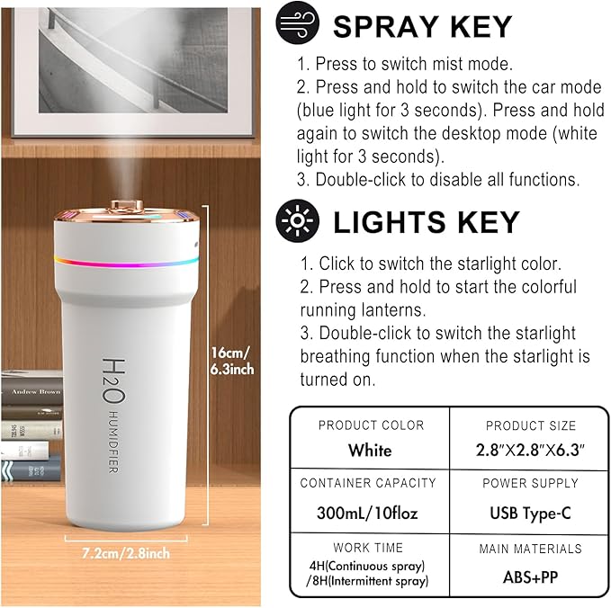 Mini Humidificador Portátil Ultrasónico con Luz LED de Colores | USB
