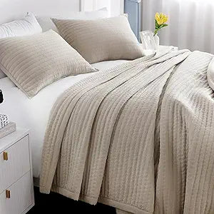 Set Quilt XL Queen 98"x98" – Colcha Lavada Suave 3 Capas | Acolchado Multi-Lock | Estilo Nórdico Minimalista | Avena
