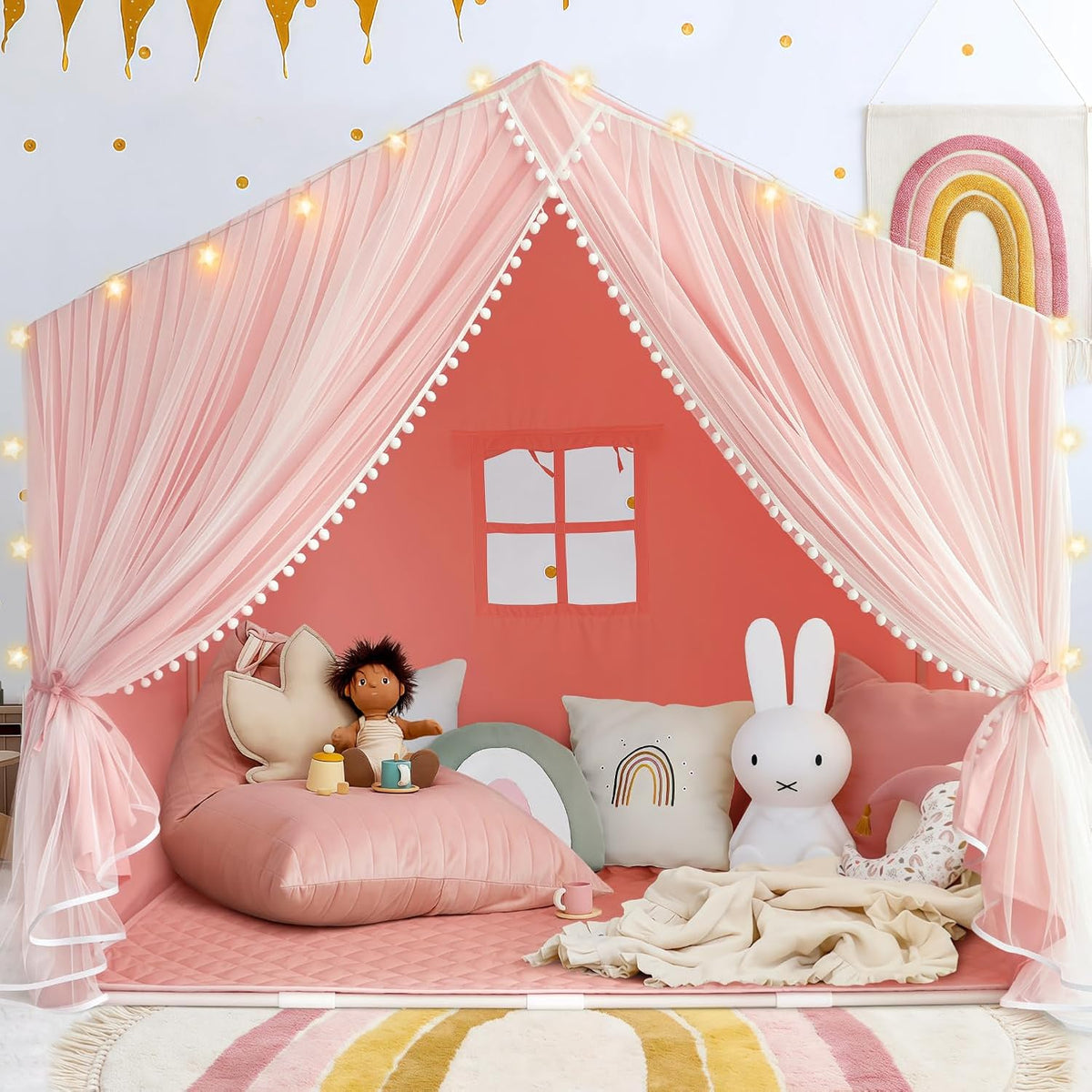 Tienda de campaña infantil con alfombra, tiendas de juego infantiles para interiores, tienda de princesa para niña, tienda de campaña infantil tipo casita de juegos para niños, casita de juegos grande rosa, juguetes para niños como regalo de cumpleaños