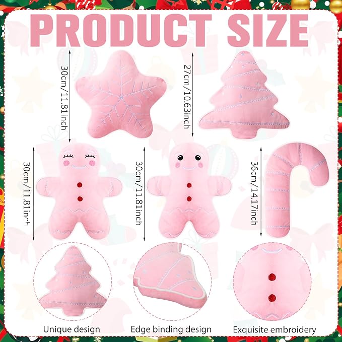 Set de 5 Cojines Navideños Rosa Beeveer — Galleta, Árbol, Copo de Nieve, Bastoncillo y Más | Decoración Navidad