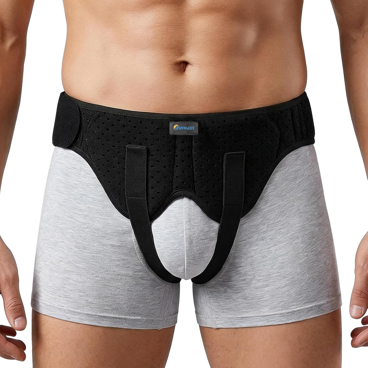 Tenbon Faja para Hernia Inguinal Bilateral para Hombre | Soporte Doble Pre y Postoperatorio | Correa Ajustable con 2 Almohadillas de Compresión