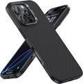 Funda TORRAS mejorada para iPhone 16 Pro con parte trasera de fibra de aramida y borde negro | Compatible con MagSafe, protección contra caídas de grado militar, imán más potente, airbag a prueba de golpes, botón de color, diseño delgado y resistente a