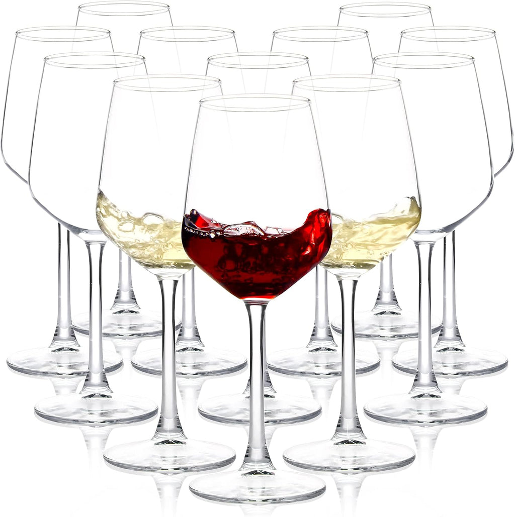Set de 12 Copas de Vino de 12oz | Copas Transparentes para Vino Tinto y Blanco, Tallo Largo | para Fiestas, Bodas y Hogar