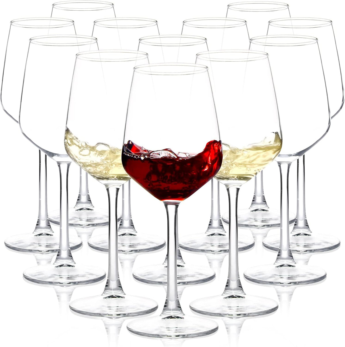 Set de 12 Copas de Vino de 12oz | Copas Transparentes para Vino Tinto y Blanco, Tallo Largo | para Fiestas, Bodas y Hogar