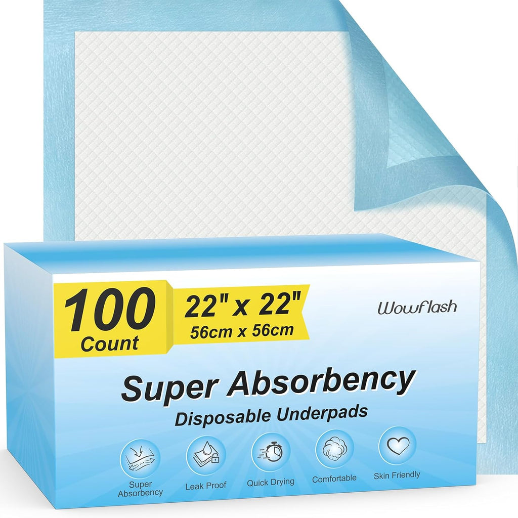 Almohadillas Desechables Súper Absorbentes – Pack de 100, 22"x22", Antifugas, Para Cachorros, Bebés y Adultos