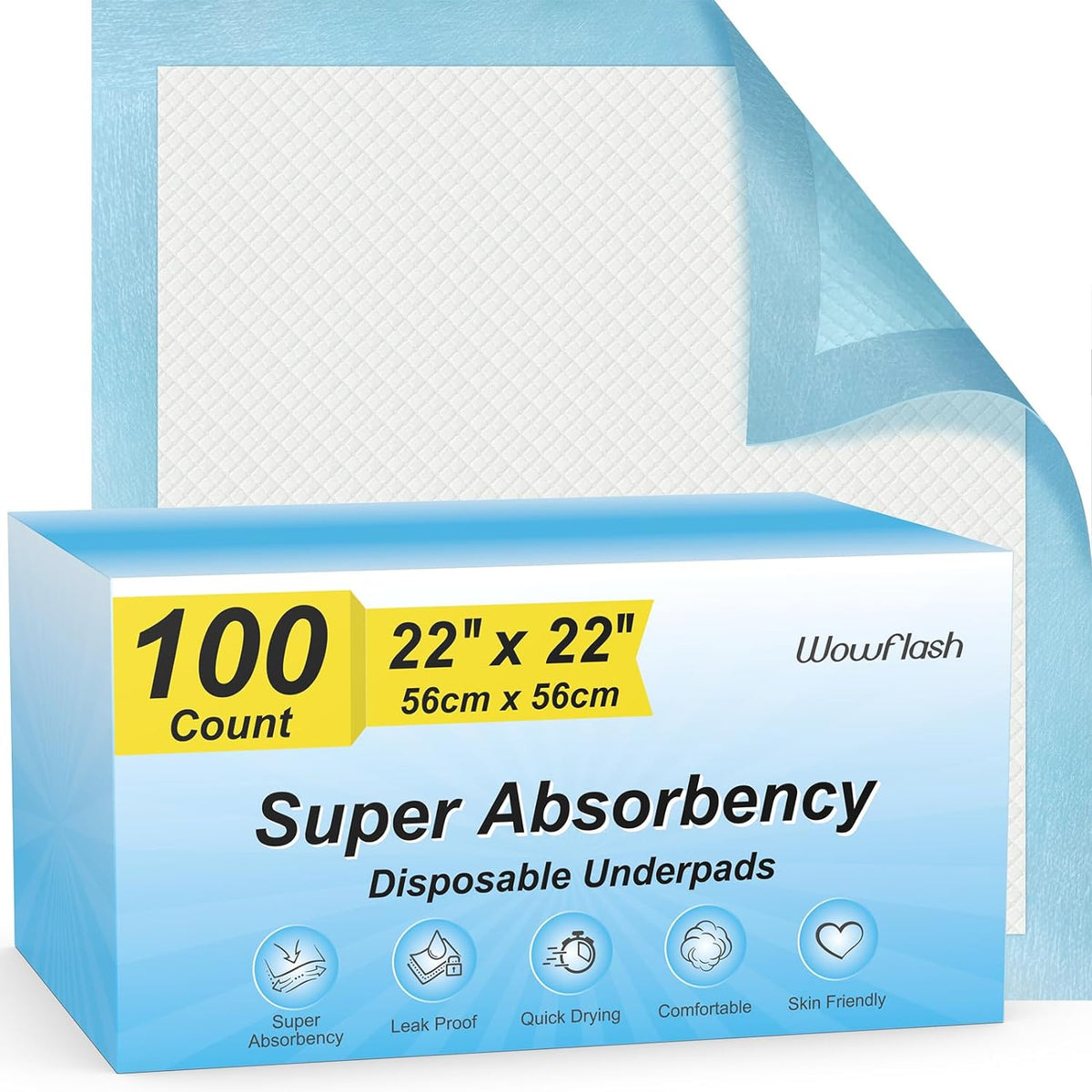 Almohadillas Desechables Súper Absorbentes – Pack de 100, 22"x22", Antifugas, Para Cachorros, Bebés y Adultos