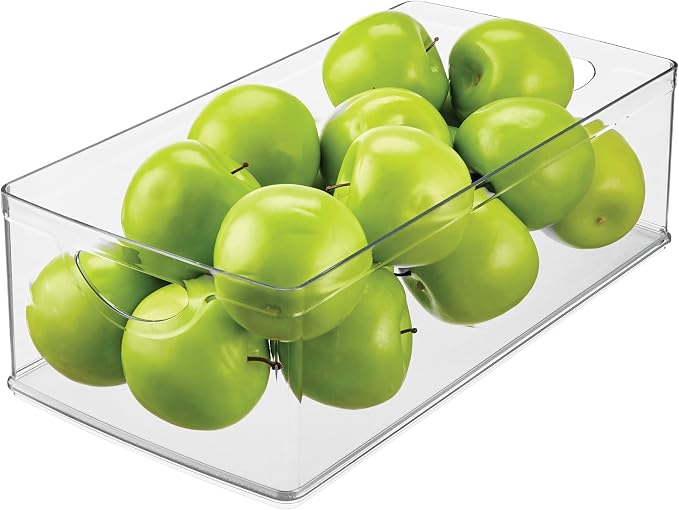 iDesign Contenedor de Almacenamiento Apilable de Plástico Transparente Extra Largo, Organizador para Armario de Cocina o Despensa
