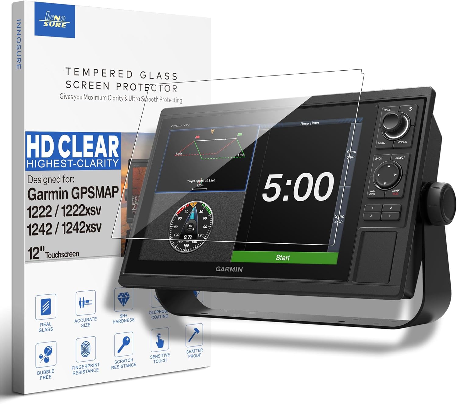 Protector de pantalla de vidrio templado para Garmin GPSMAP 1222/1222xsv 1242/1242xsv; Plotter de navegación AquaMAP 1222/1222xs con pantalla táctil de 12 pulgadas y resolución 9H (HD Clear). 