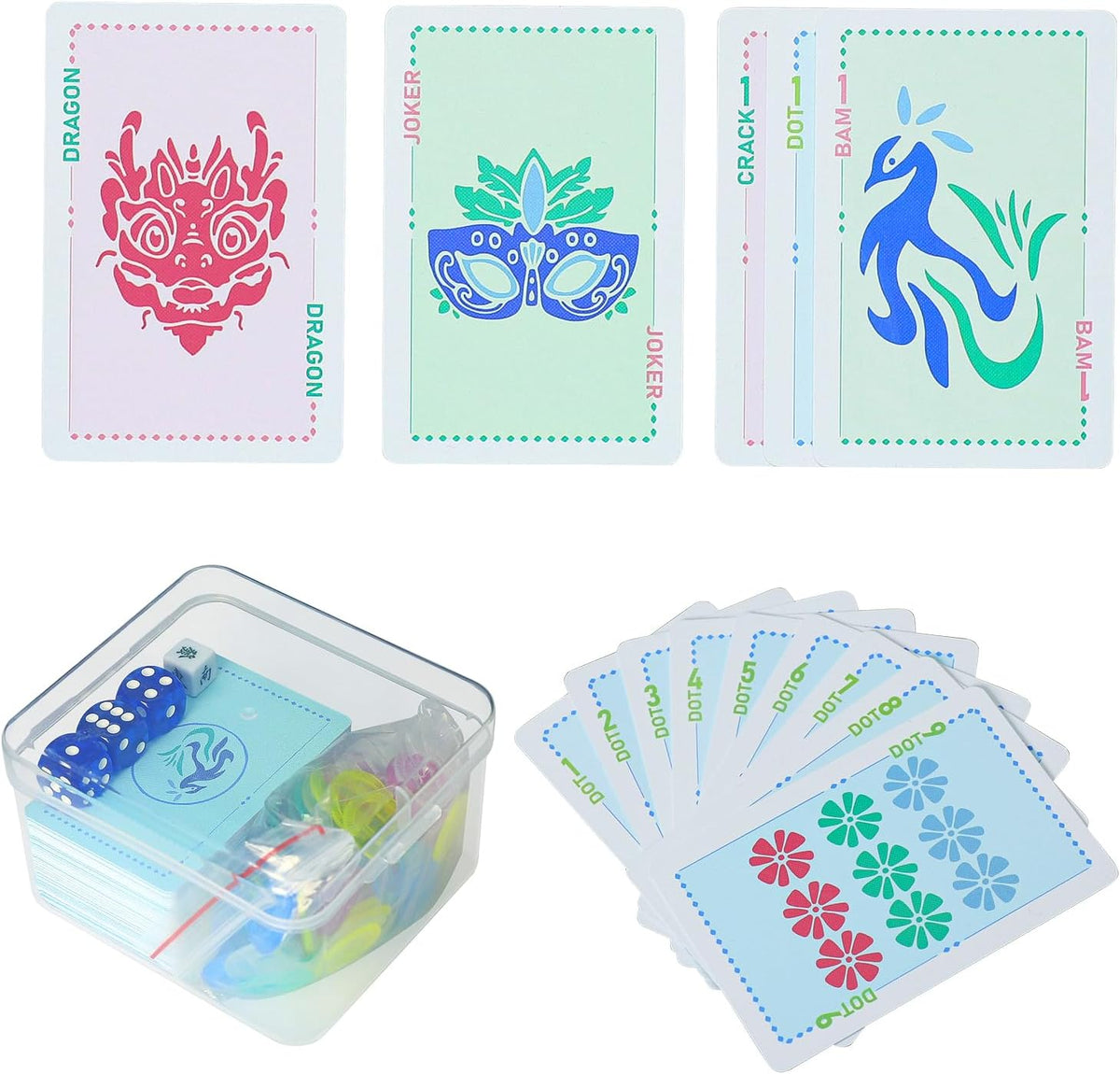 Jongyance Set de Cartas de Mahjong Americano de 160 Piezas, Incluye Manual, Caja, Dados, Fichas e Indicador de Viento, Portatil para Viajes