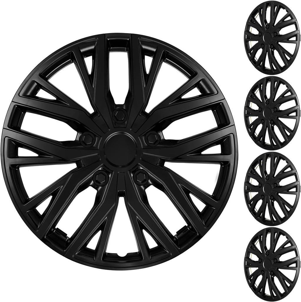 Tapacubos Universales XLAVTIY de 43 cm Cubiertas de Rueda de Encaje Rápido para Carros y SUVs Compatible con la Mayoría de Ruedas de Acero Juego de 4 (Negro)