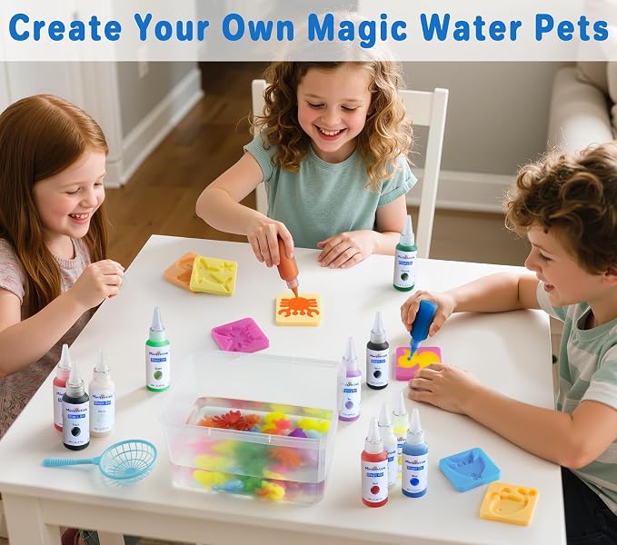 Kit de juguetes mágicos de elfo de agua, mascotas de agua de gel mágico con botella de acuario, haz tus propios juguetes esponjosos, manualidades, kit de manualidades para niños, regalos de Navidad — PRESENTA UN DAÑO EN LA TAPA DEL ACCESORIO