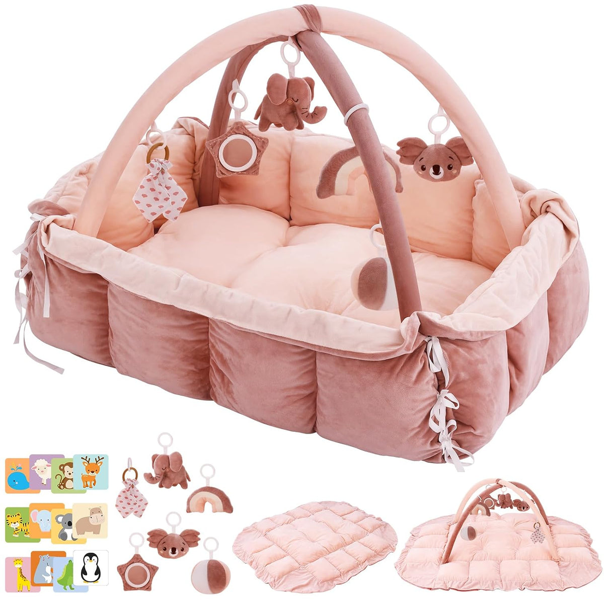 Gimnasio de Actividades para Bebe | Tapete Tummy Tim Convertible en Piscina de Pelotas | Rosa