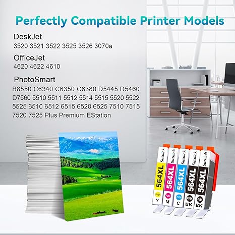 Cartuchos de Tinta Sutuink 564 / 564XL Combo Pack 5 Unidades — Compatible con HP PhotoSmart, DeskJet y OfficeJet