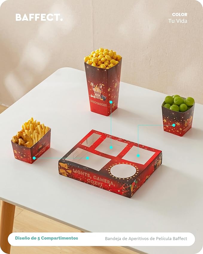 Baffect Bandejas de aperitivos de noche de película 100 piezas Incluyen 20 bandejas de noche de película, 20 cajas de palomitas de maíz, 20 ensaladeras, 20 tazones de nachos, 20 invitaciones de fiesta