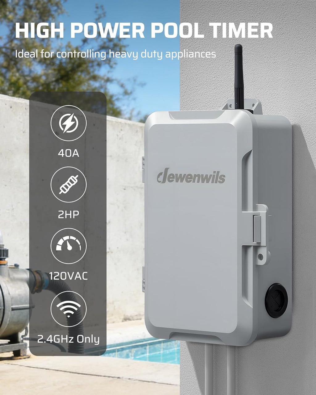 DEWENWILS Matter Smart WiFi - Temporizador de bomba de piscina, 120 V, 2 HP y 40 A