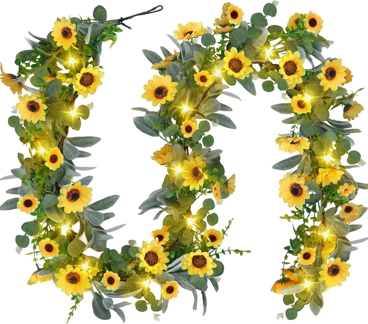 Guirnalda Flores Artificiales COEWUR 2.3m Girasoles Seda 30 Luces - Flores Falsas Verano Luces Precableadas Repisa Ducha Boda Arco Entrada Pórtico Escalera (1 Pieza)
