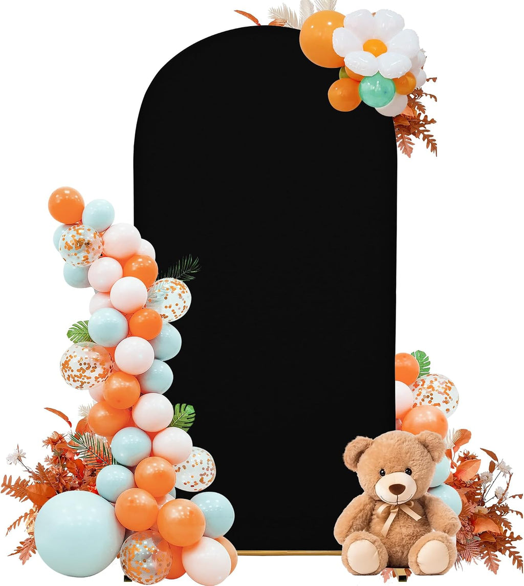 SUKAIKEQA Cubierta para arco de boda de 2,2 m (7,2 pies) Fondo de tela elástica de spandex para soporte de arco Ideal para ceremonias de boda, fiestas de cumpleaños, baby showers y decoración de fotomatón (Negro)