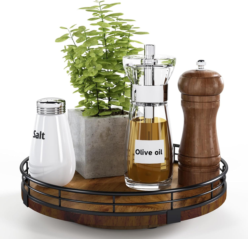 Organizador Giratorio Lazy Susan de Roble 9 pulgadas | Bandeja Giratoria de Madera Redonda para Gabinete, Mesa, Despensa y Cocina | Nogal SOLO CONTIENE 1 PIEZA