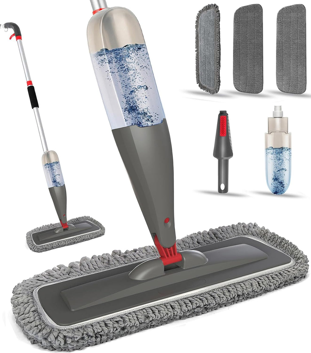 Mopa pulverizadora para limpieza de suelos con almohadillas lavables, mopas húmedas de microfibra con botella recargable de 800 ml, mopas reutilizables para polvo con pulverizador para limpieza de suelos de madera, laminados, vinilo y baldosas.