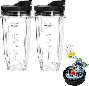 VIENE UNA SOLA TAPA Y UNA CUCHILLA-Repuestos para licuadoras MEET JUICE compatibles con licuadoras Ninja Auto-iQ: vasos de 710 ml con tapa y cuchilla extractora de 7 aletas para las series BL480, BL640 y BL642