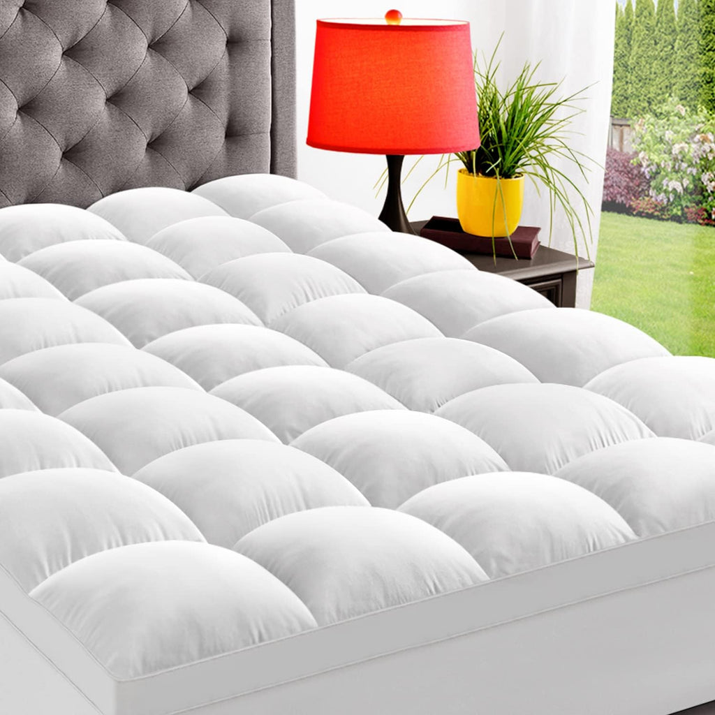 Topper de Colchón ELEMUSE Queen para Dolor de Espalda | Extra Grueso | Suave Tipo Pillowtop | Con Bolsillo Elástico Profundo | Relleno Tipo Plumón