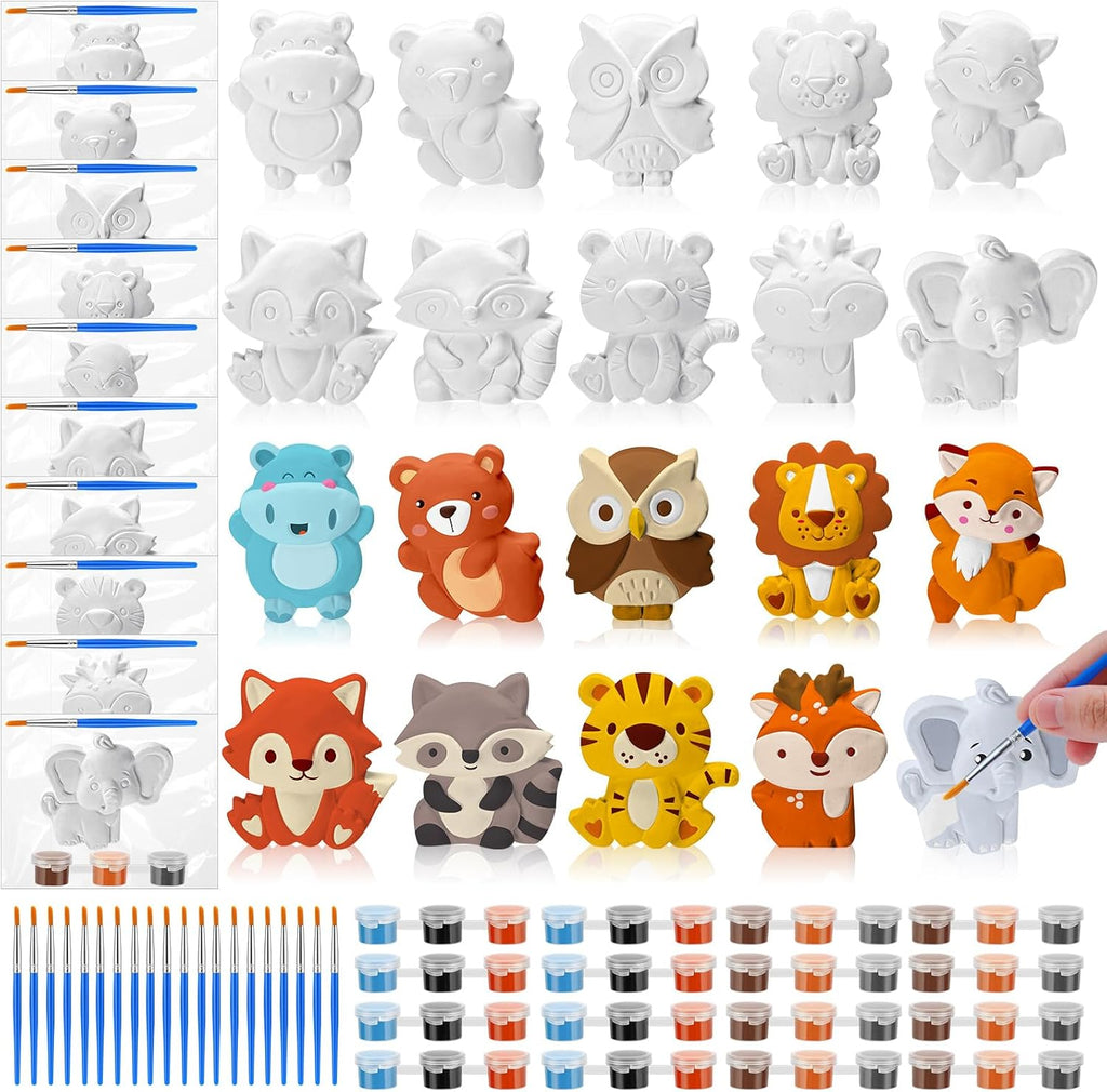 Simgoing 20 Set Jungle Animals Ceramic Painting Kit DIY Ceramic to Paint Your Own Safari Animal Figurines Unpainted Plaster Arts and Craft for Adults Holiday Birthday Party Favors