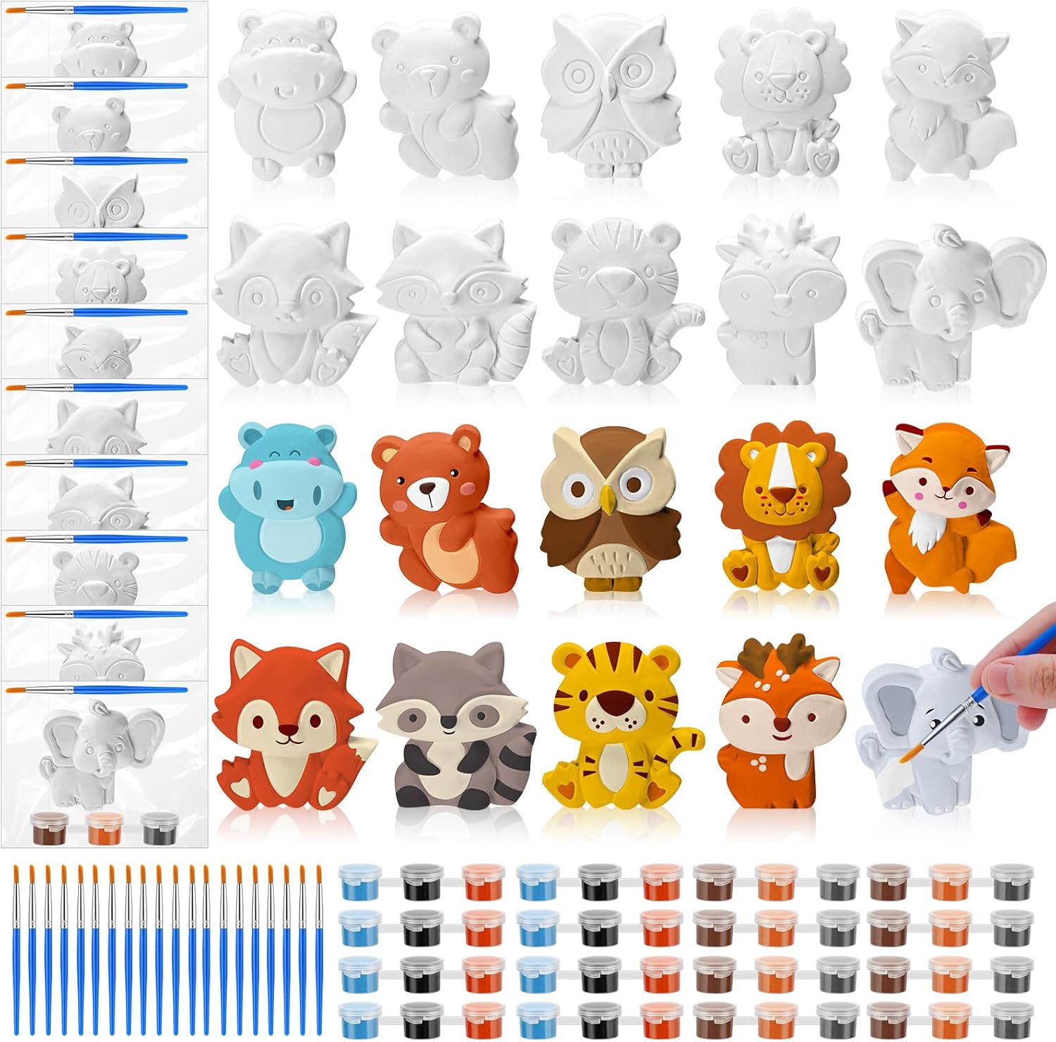 Simgoing 20 Set Jungle Animals Ceramic Painting Kit DIY Ceramic to Paint Your Own Safari Animal Figurines Unpainted Plaster Arts and Craft for Adults Holiday Birthday Party Favors