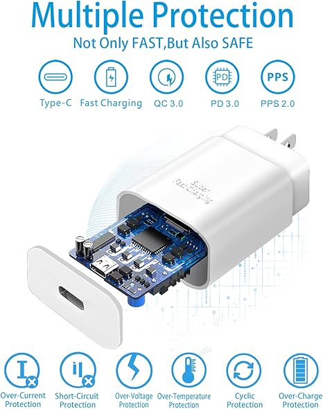 Cargador adaptador de corriente USB-C de 25 W - Paquete de 2 cargadores rápidos tipo C compatibles con Samsung Galaxy S26 Ultra/S26/S26+/S25 Ultra/S25/24 Ultra/S24/S23 Ultra/S22 Ultra
