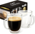 Kaffe Double Wall Insulated Glass Coffee Cups (2 x 16oz) - Clear Espresso Glasses - Heat Resistant Insulated Borosilicate Glass Mugs for Warm Beverages, Capuccinos, Teas, Lattes